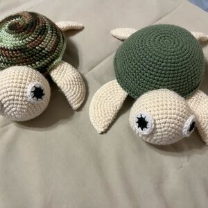 Hand-made Turtles, beautifully crocheted set includes large and small one